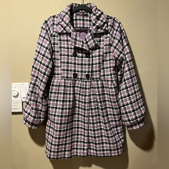 George Ladies L Purple/Grey/Black Plaid Tweed Coat - Picture 10 of 11